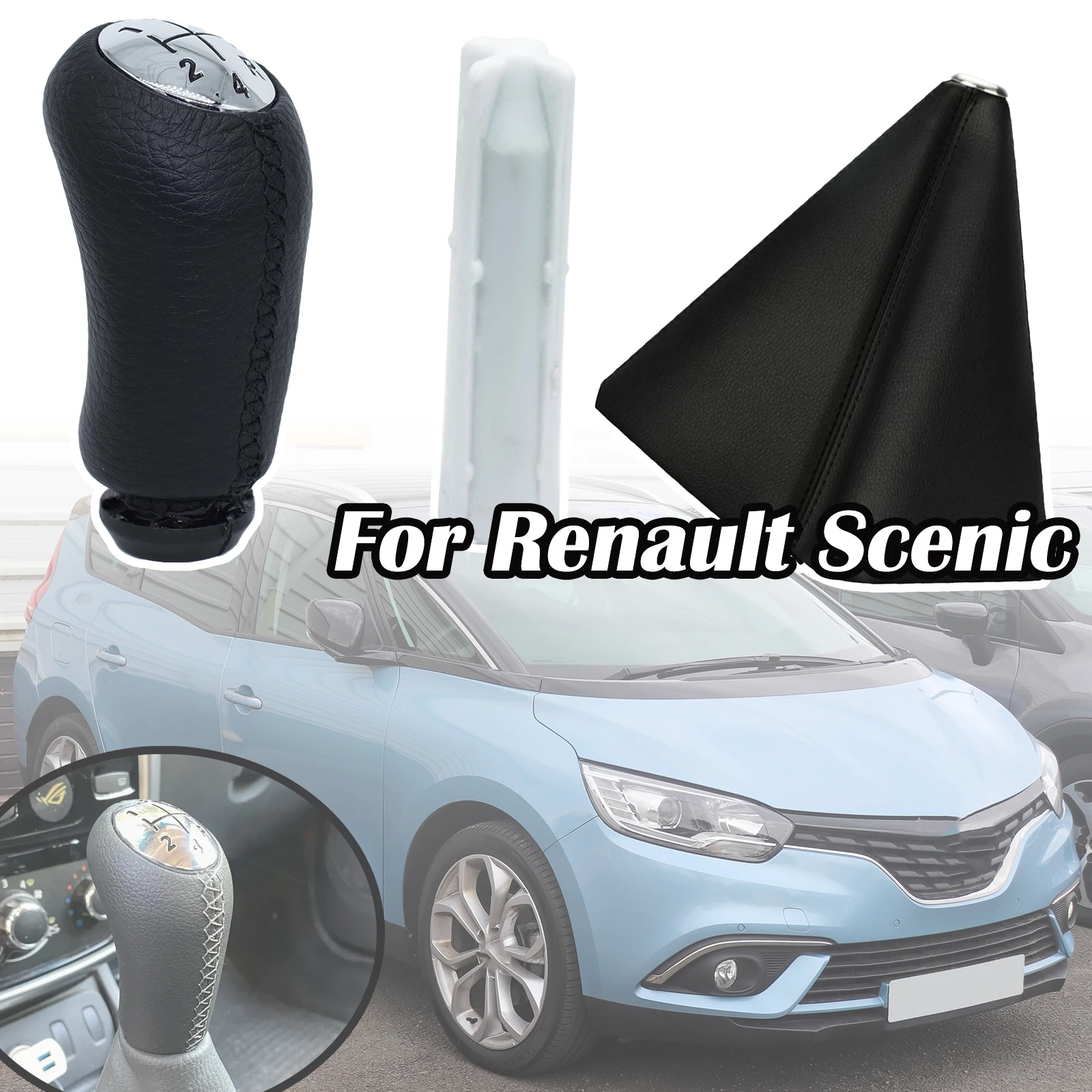 Gear Lever Shifter Trim Leather Knob Cover Gaiter Boot For Renault Scenic 2 MT 5Speed + R Gearstick Pen Handle Replacement Parts