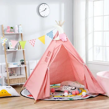 Portable Children&#x27;s Tent Teepee Kids Tent Tipi Infantil House Girls Cabana Boy Tent Decoration Carpet LED Lights