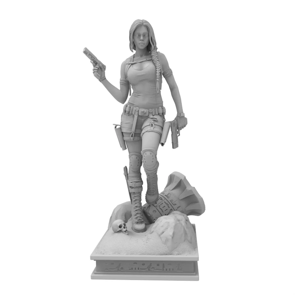1/24 Miniature Model 75mm Character Toy Model Kit, Featuring a Woman Holding a Pistol in Both Hands in the Desert, High-Detailed Resin Model Figure, Unpainted, Perfect for Role-Playing Games and Collecting