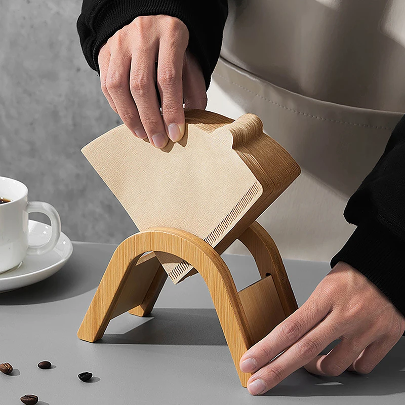 Hand Drip Coffee Filter Paper Holder Wooden Storage Rack Dispenser Coffee Accessories Filter Paper Storage Stand