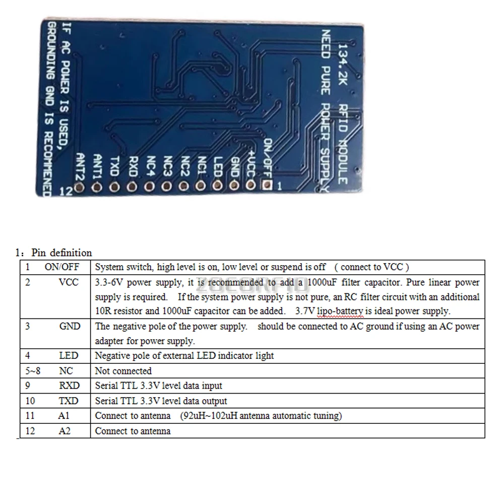 Upgrade RFID Wireless Module 134.2KHz FDX-B EM4305 Reader UART Contactless Controller w/Antenna