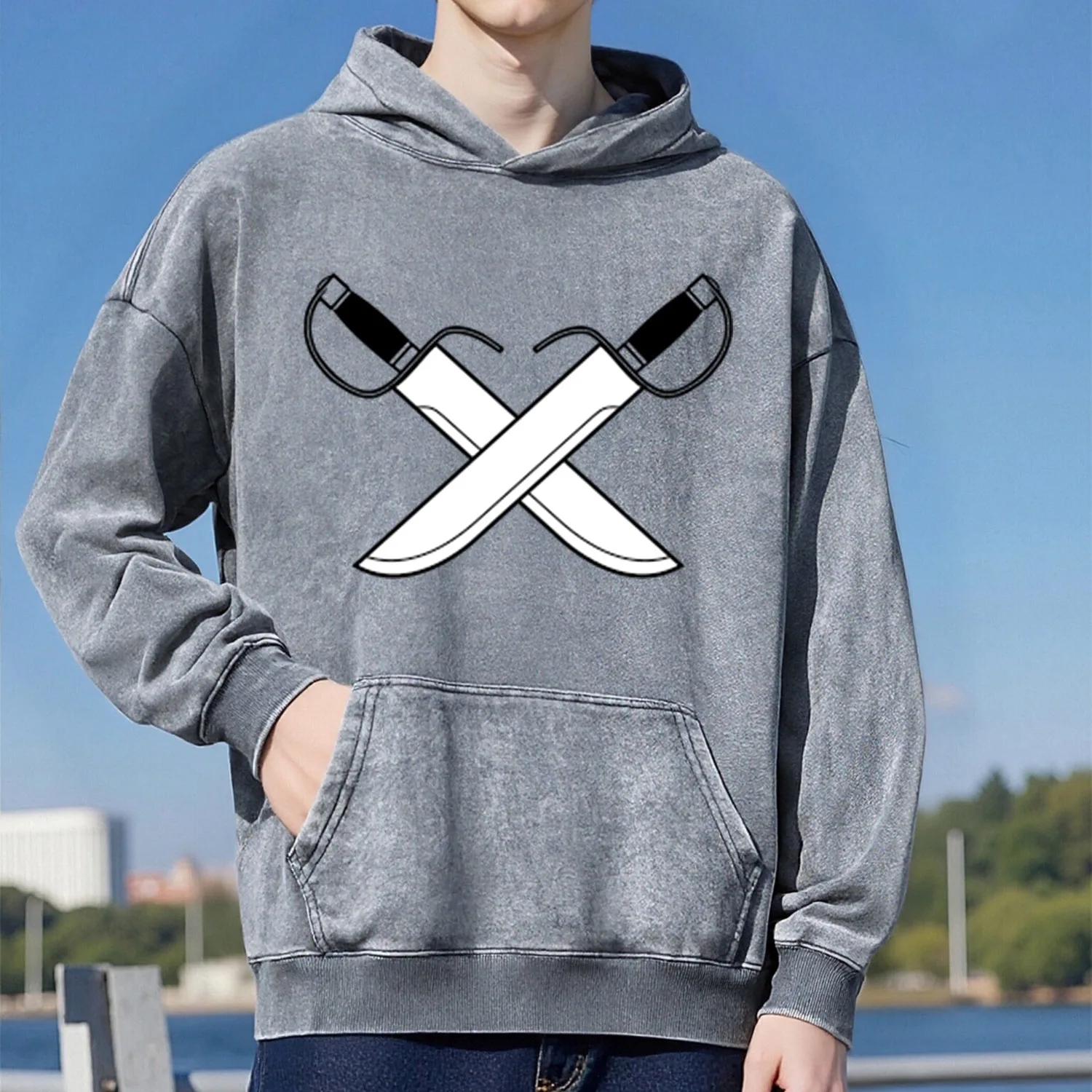 

Толстовка с капюшоном в стиле ретро, вилка, нож, унисекс, повседневный спортивный стиль, изготовленный из чистого хлопка, уличный стиль, 400 г