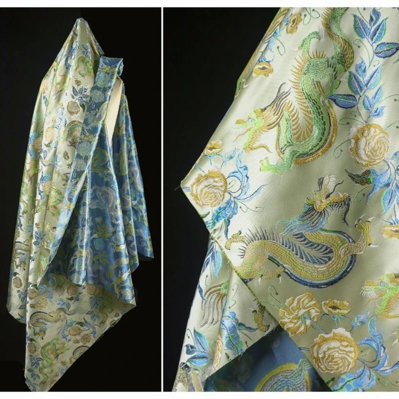 

Flower Dragon Colorful Embroidered Jacquard Fabric Chinese Style Retro Creative Coat Hanfu Dress Clothing DIY Designer Fabrics