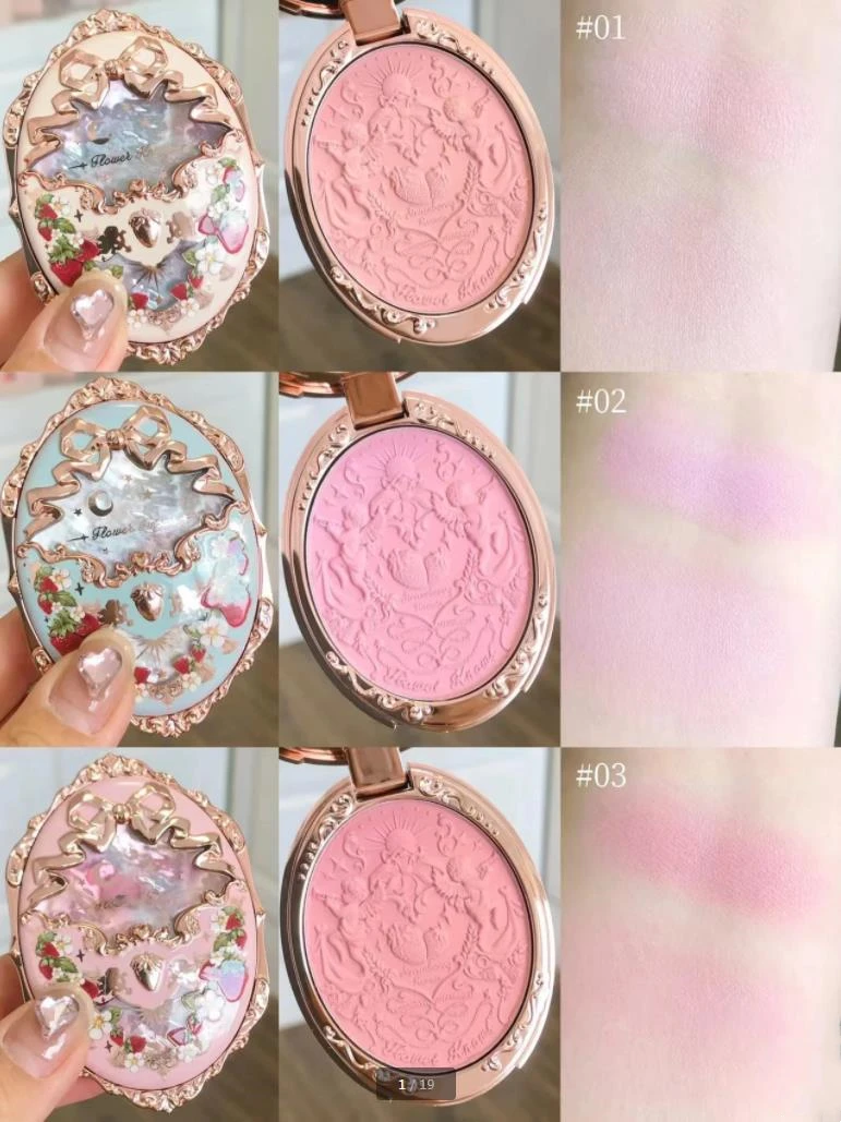 Flower Knows Strawberry Rococo Series Embossed Blush Natural Nude Delicate Gentle Matte Pigment Women Face Makeup Cosmetics