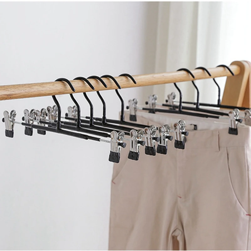 Skirt Hangers - Trouser Hangers With Clips 10 Pack Clip Hangers Adjustable Non-Slip Hangers For Trousers Pants Clothes