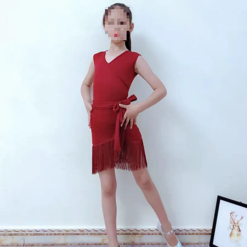 Robe de danse latine en maille de dentelle à manches courtes pour enfants, robe de Rhmoderne pour enfants, jupe de salsa et de tango sexy pour filles