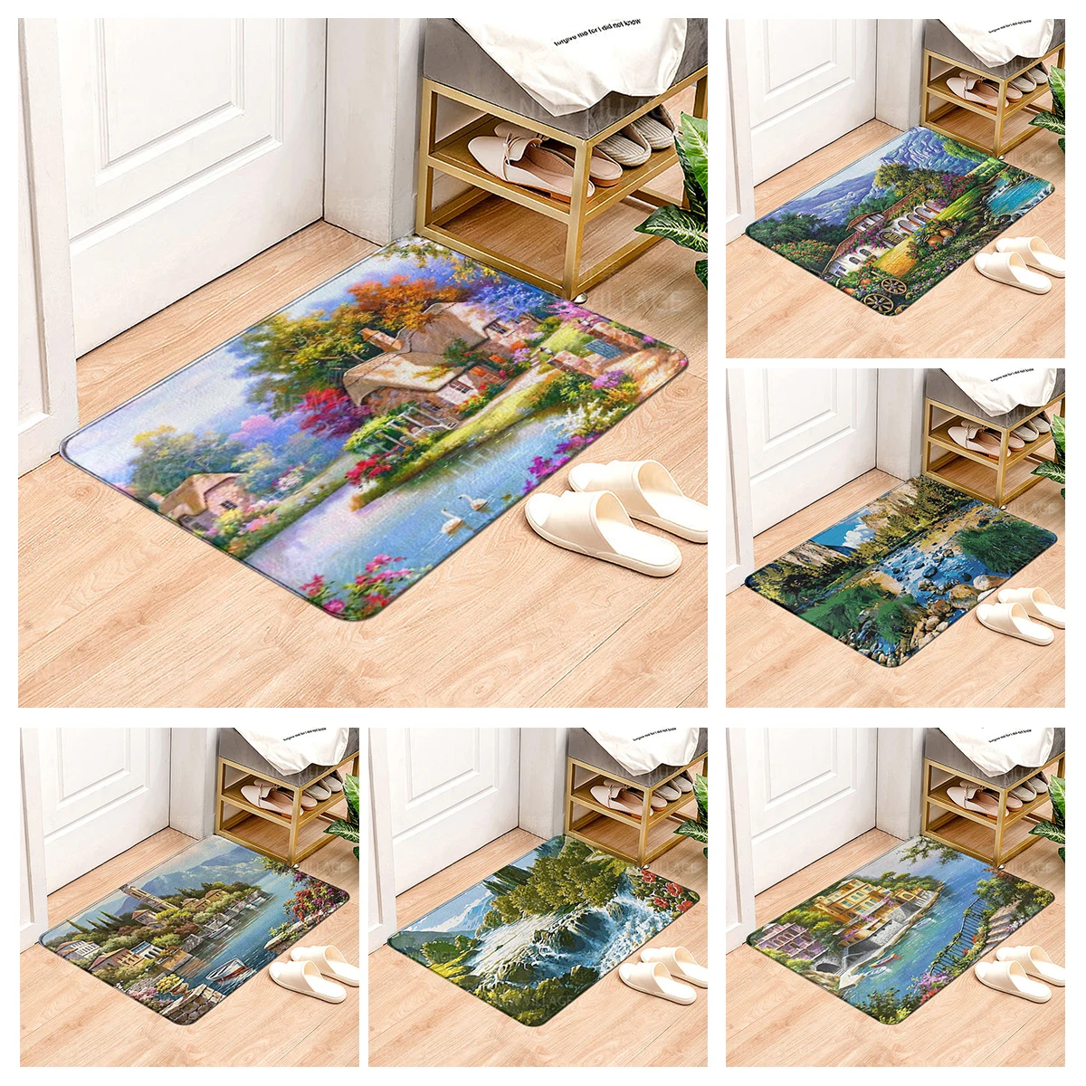 House entrance carpet Home doormat Animal oil painting style Room Foot mat bathroom non-slip mat Kitchen water absorption mat