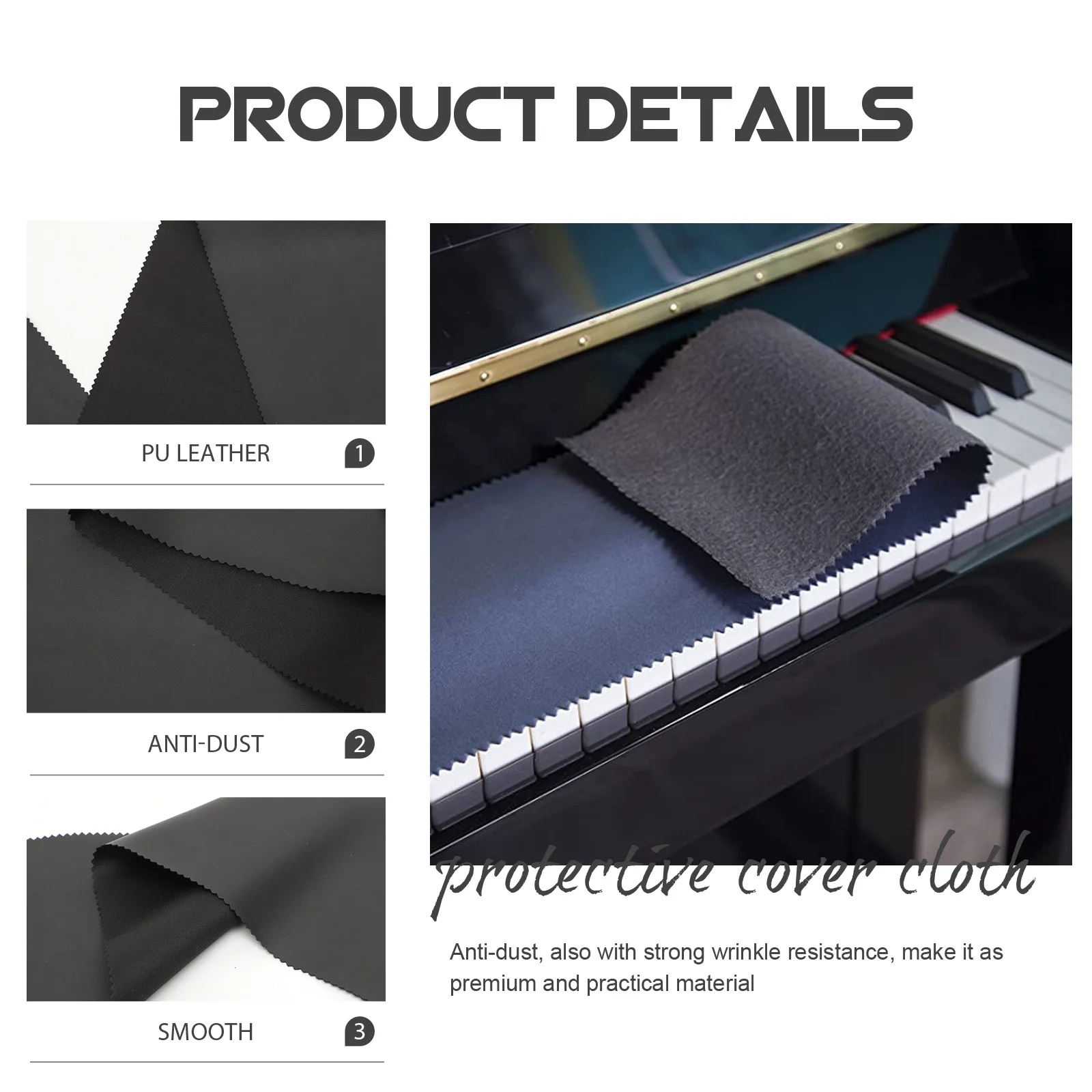

Upright Piano Keyboard Cover PU Anti-Dust Protective Cloth for Electric Piano Keys Creative Keyboard Cover