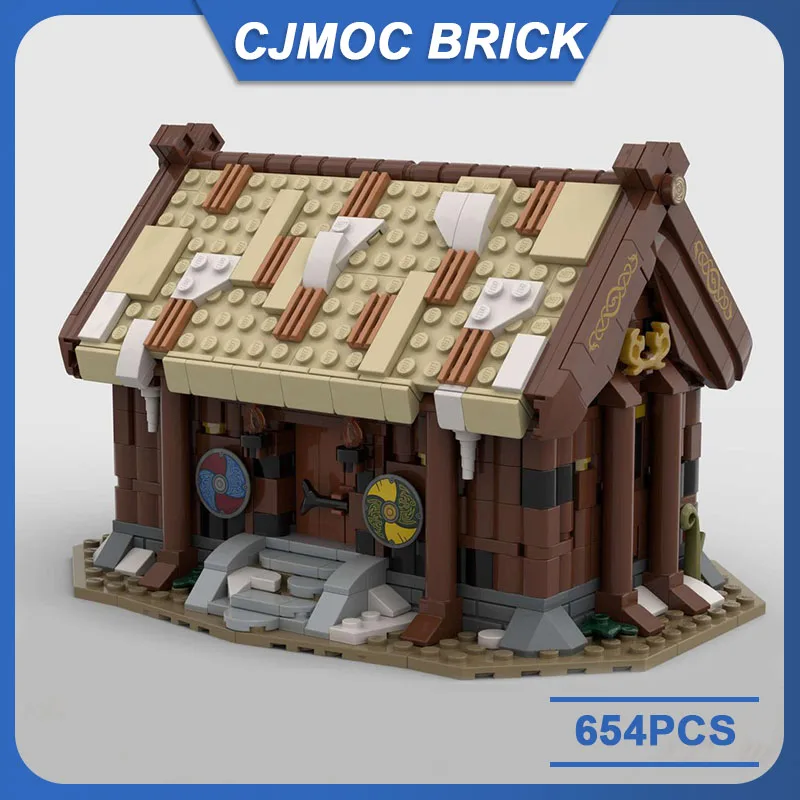 Medieval Street View Model MOC Building Bricks Viking Village House Modular Technology Gifts Holiday Assemble Children Toys Suit