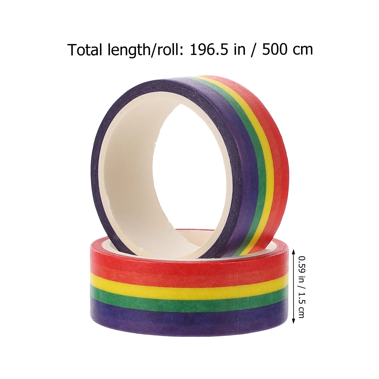 2Pcs Decorative Washi Tape Rainbow Stripes 500Cm Long Each Roll Adhesive Masking Tape for Cards Arts Office Decor Wall