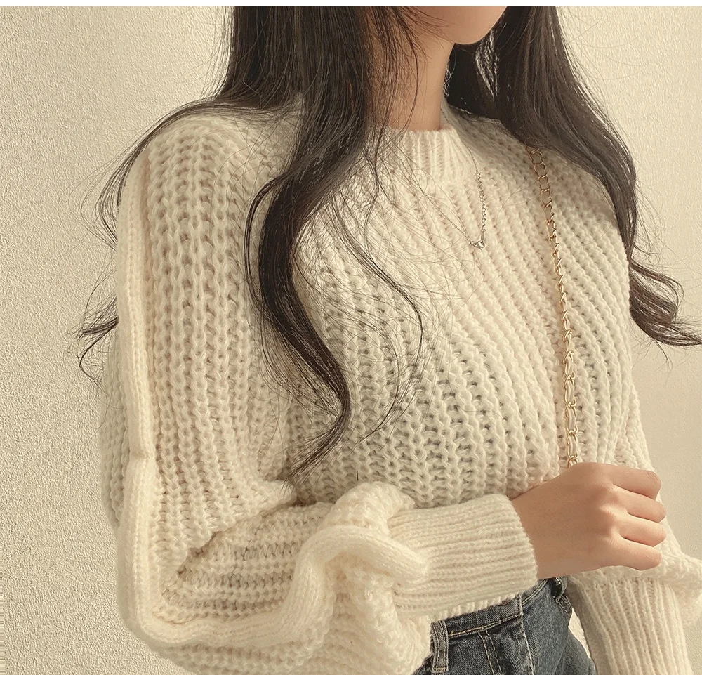 Elegant Women Long Sleeve Jumper Fashion Winter Autumn Solid Color Loose Warm Sweaters Casual Holiday Office Lady Pullover Tops