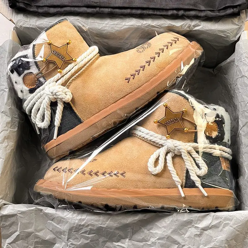 

Woody Cowboy Snow Boots Women 2025 Winter New Warm Fleece Lined Thick Sole Mid Calf Boots Trendy