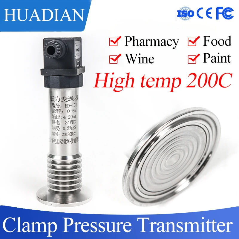 Temperatura Flush Filme Higiênico Pressão Sensor 420ma 010vdc Saída Membrana Plana Pressão Transdutor Transmissor Alta