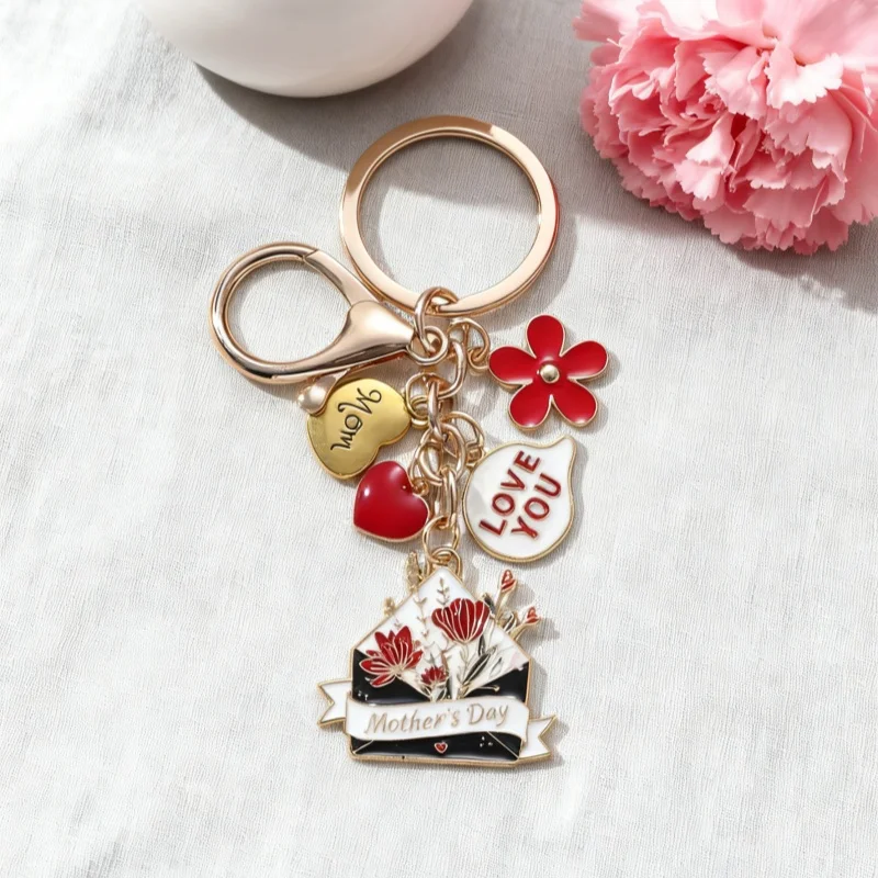 الكرتون الزهور القلب أمي المغلف بطاقات المعايدة المينا المفاتيح هدية جيدة للنساء ماما عيد الأم اليدوية والمجوهرات #1