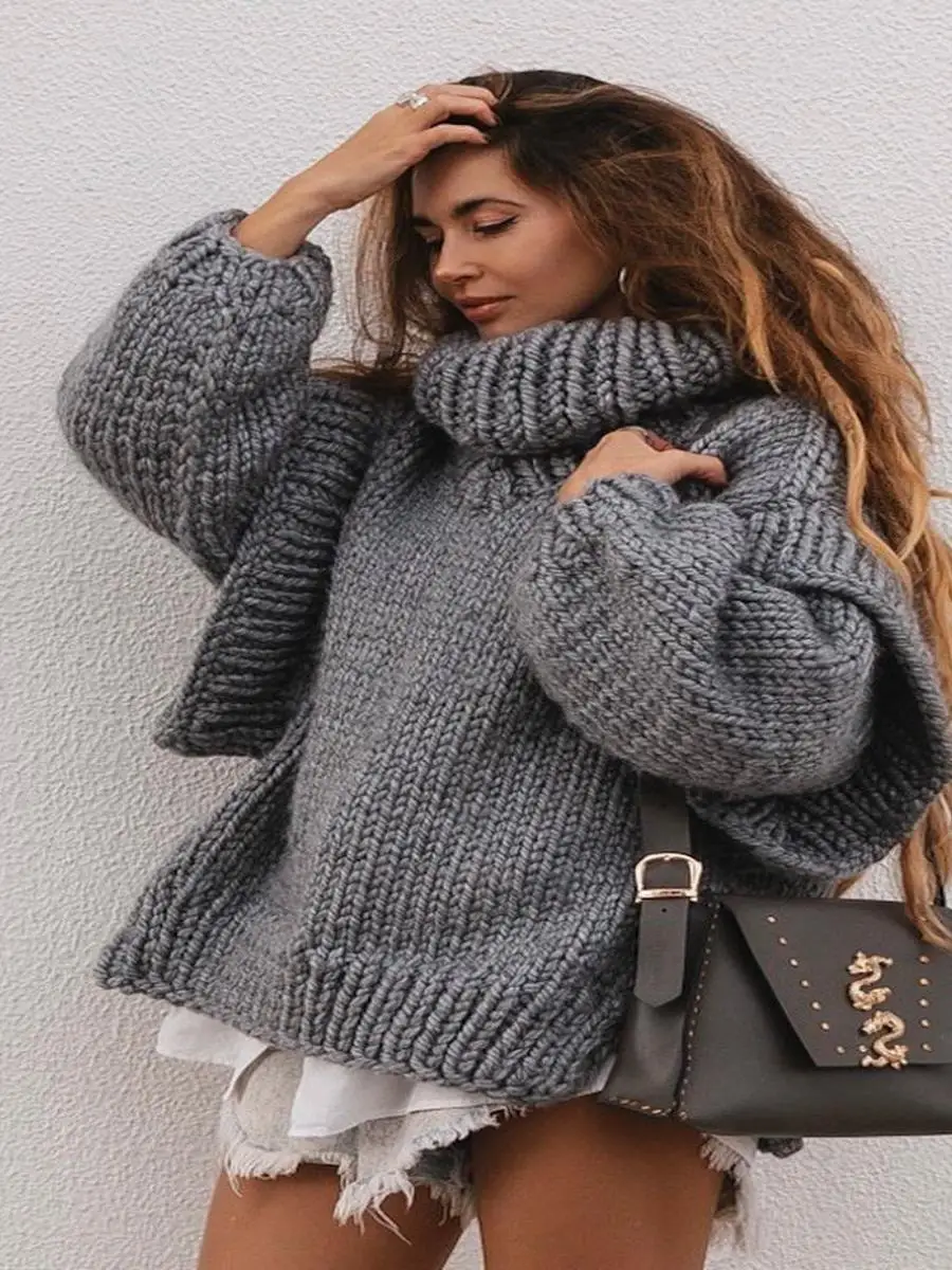 

Warm Knitted Sweater High Collar Long Sve Overhead Winter Women's Faion Cozy Winter Woolen Pullover Soft Medium Thi