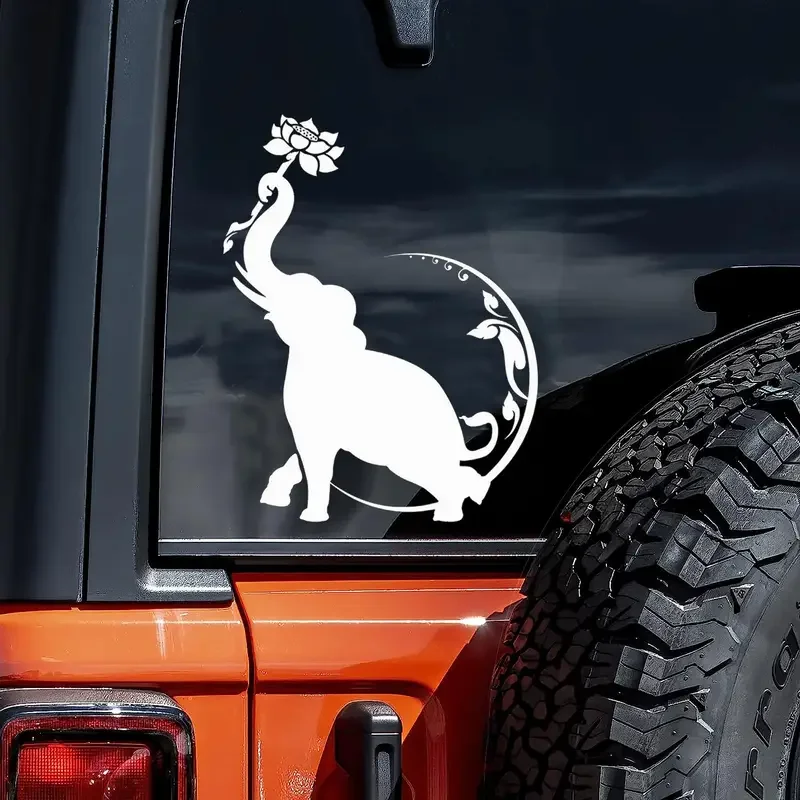 Elefant Blume Mond Vinyl gestanzter Aufkleber für Auto, LKW, Fahrrad, Motorrad, Schneemobil Wandkunst Universal Silhouette Aufkleber