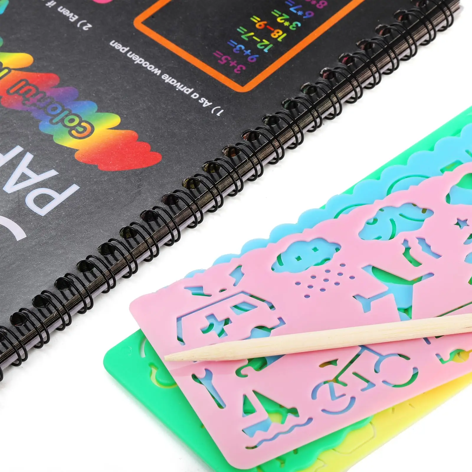 2-pak Rainbow Scratch Paper Children's Art Book Black DIY Rainbow Art Paper Card Neon Scratch Book with Wood Stick