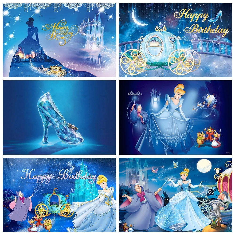 Disney Cinderella Princess Backdrop Customized Fantasy Fairy Bluey Crystal Slippers Girls Birthday Party Baby Shower Decoration