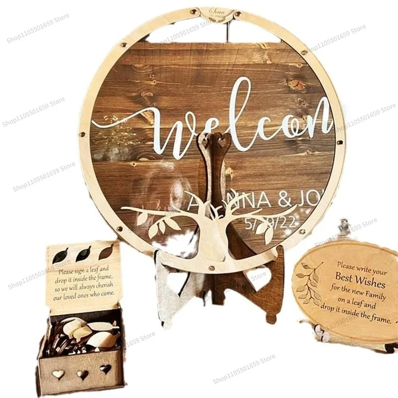 For Creative Willow Leaf Styling Wedding Card Box Desktop Guest Book Birthday Party Sign-in Board