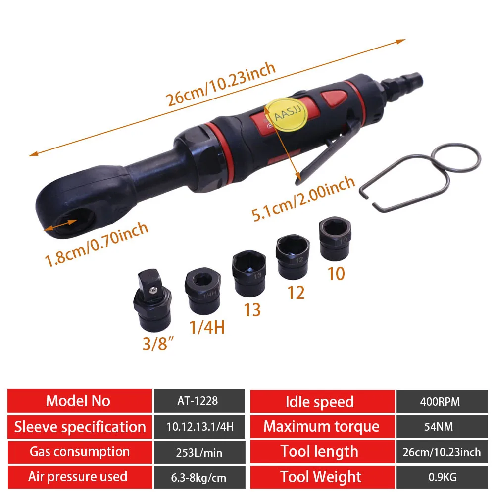 Aasjj空気圧ラチェットレンチ、プロフェッショナルプライヤー、最大トルク出力、95フィート、160 rpm、3/8 "ドライブ