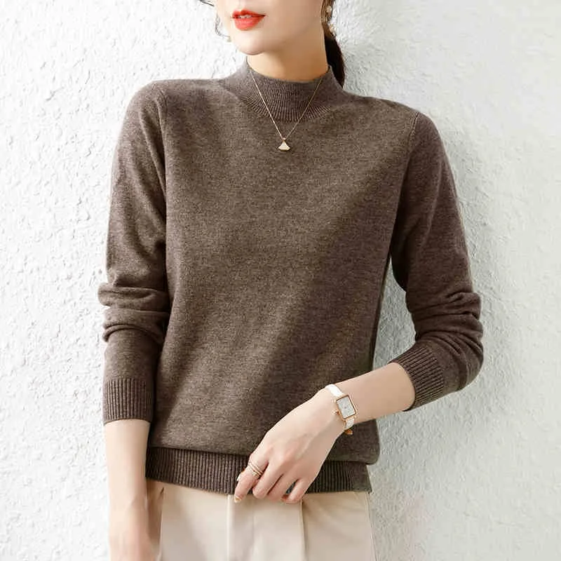 

New Thickened Imitation Wool Sweater for Women Half High Neck Sweater Autumn/winter Knitted Pullover Casual Primershirt 31255