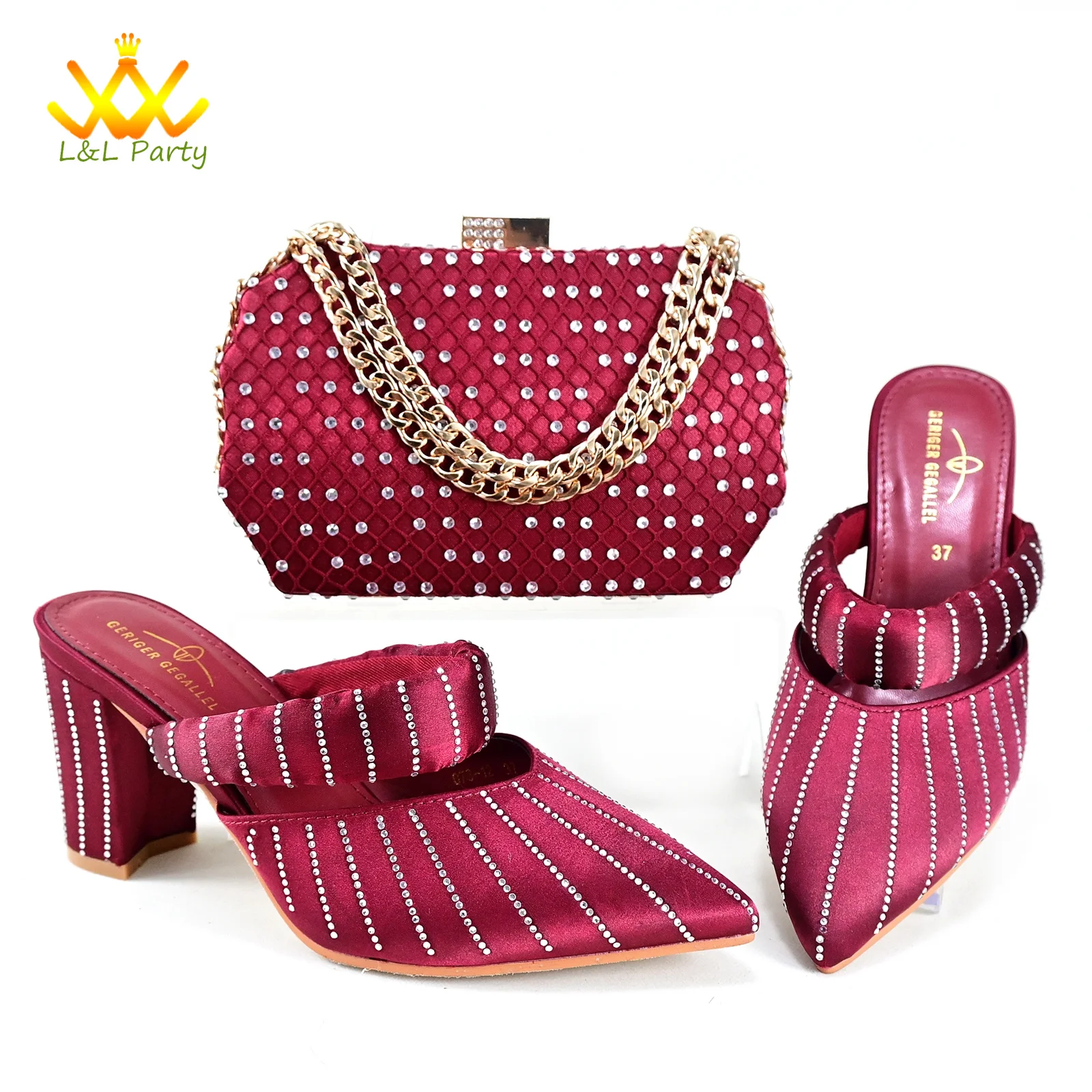 

Elegant Women Specials Design Poited Toe Comfortable Heels with Shinning Crystal in Red Color High Quality Slipper for Party