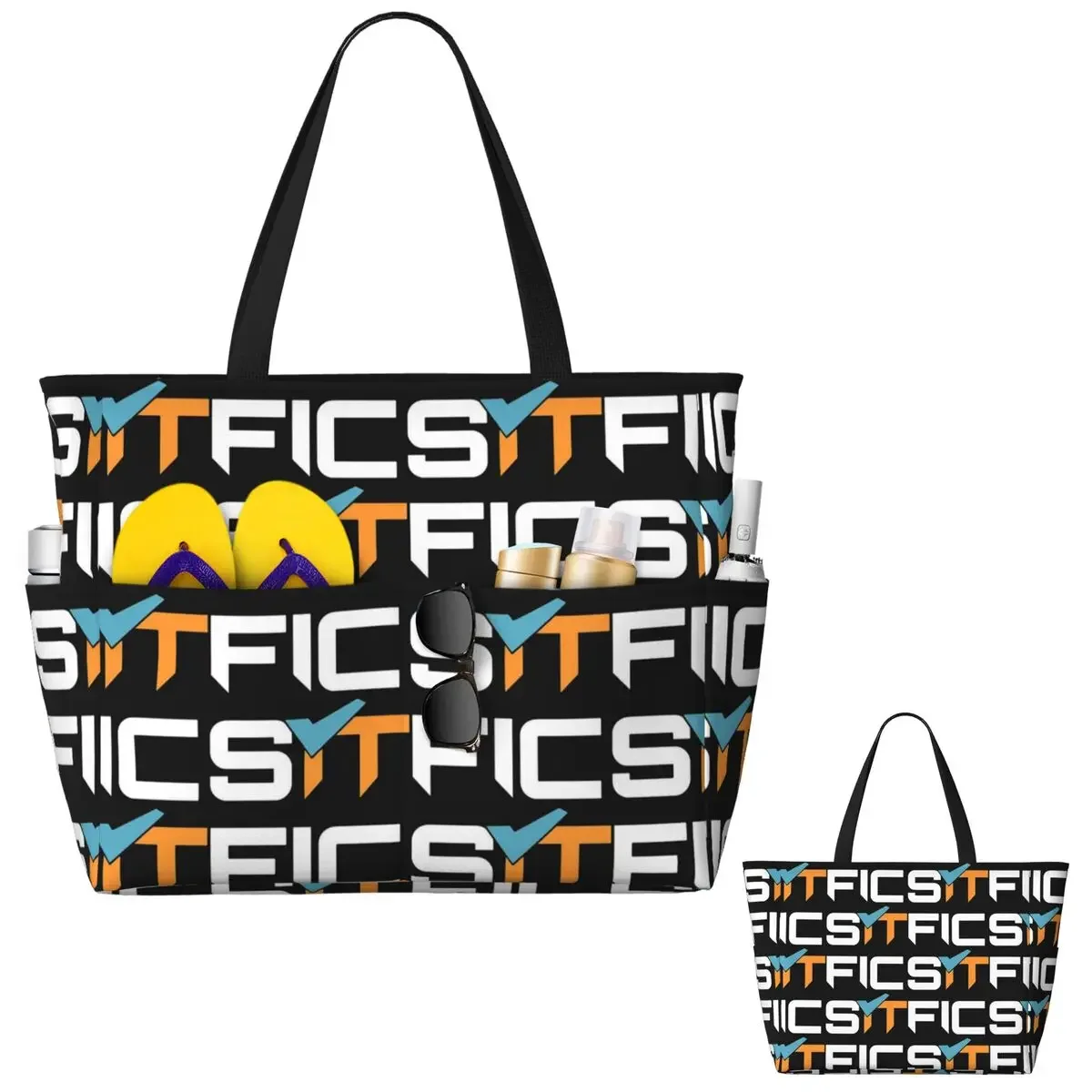

Ficsit Satisfactory Logo Beach Tote Bag Sport Gym Yoga Duffle Large Tote Bag Women Travel Bag Fitness bag