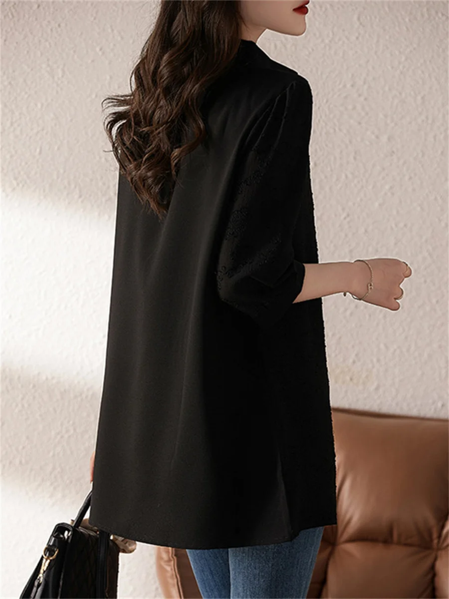 5XL Loose Women Spring Autumn Blouses Shirts Lady Fashion Casual Long Sleeve Turn-down Collar Black Blusas Tops CT0354