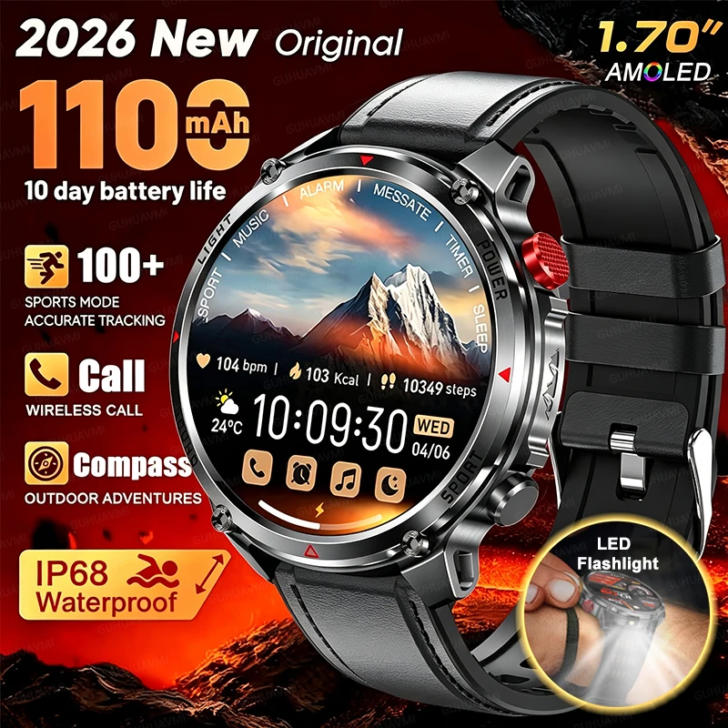 T-Rex3 NEW Tactics SmartWatch 1100 mAh Battery Outdoor GPS Sport Trajectory Compass LED Flashlight IP68 Waterproof HD Call Watch