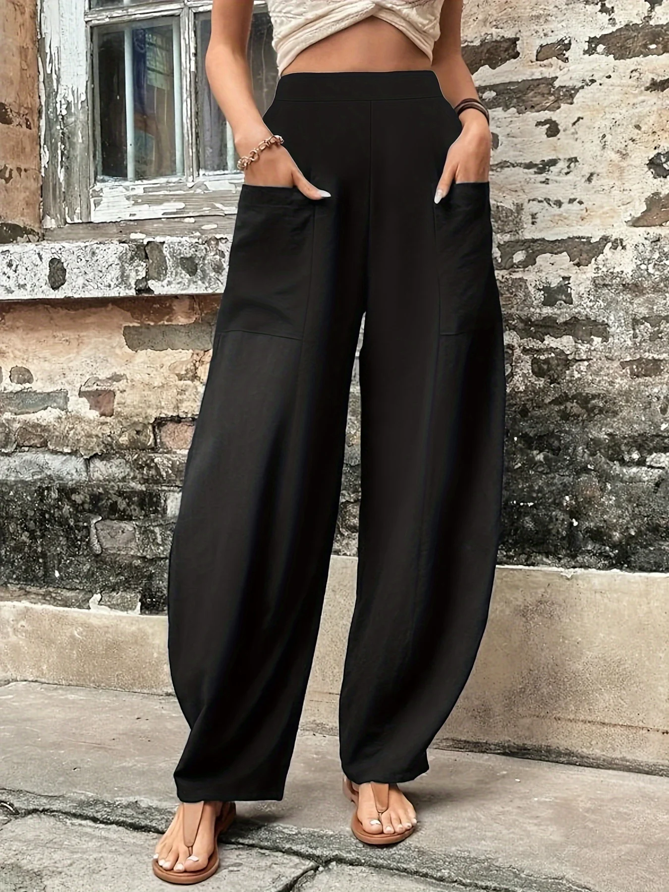 Women\'s summer 2024 new plus-size knitted fabric elegant temperament wide-legged casual pants