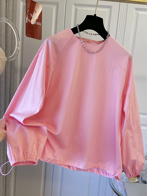 

Unique Casual Loose Long Sve round Ne Overhead irt Versatile Single Piece Spring 2026 Ele Faion Ladies' Top