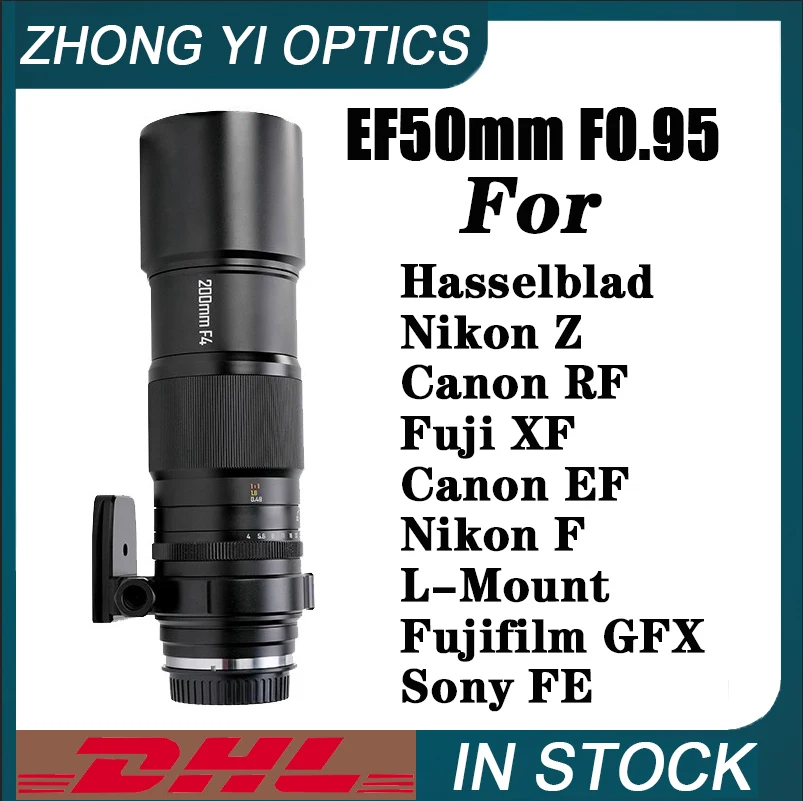Телеобъектив Zhongyi 200 мм F4 APO, полнокадровый объектив для Sony FE Canon RF/EF Nikon Z/F Fuji XF/GFX Hasselblad XCD L Mount