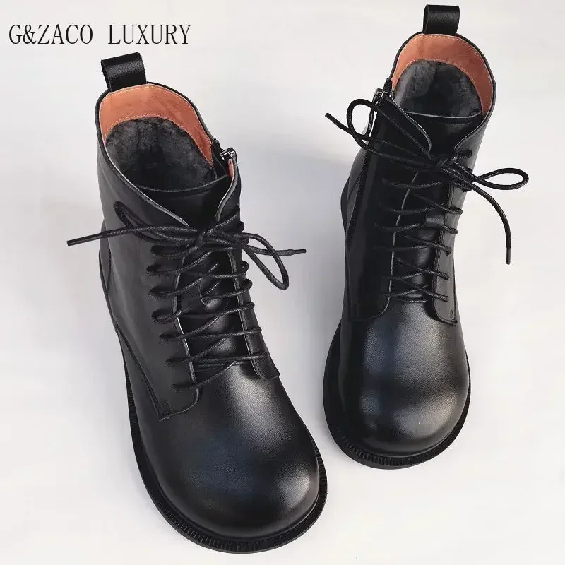 Wide Toe Real Wool Boots Winter 2024 Women Shoes with Long Noses Sheepskin Natural Leather Sheep Fur Short Boots Snow Boots