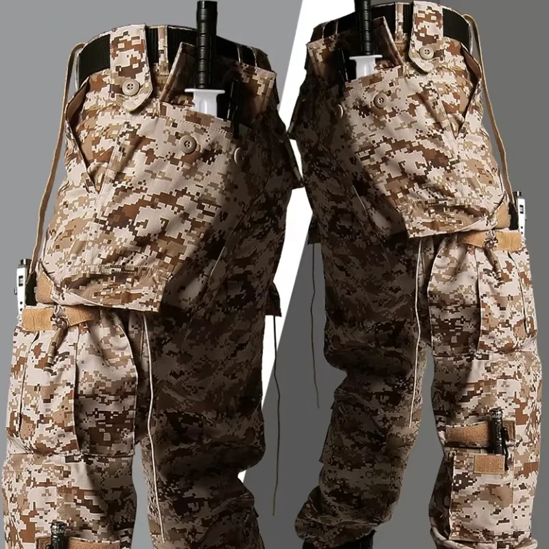 Tactical Full Camouflage Suit Outdoor Airsoft Special Combat Long Sleeves Clothing with Helmet Jacket Pants Knee Pad for Cosplay