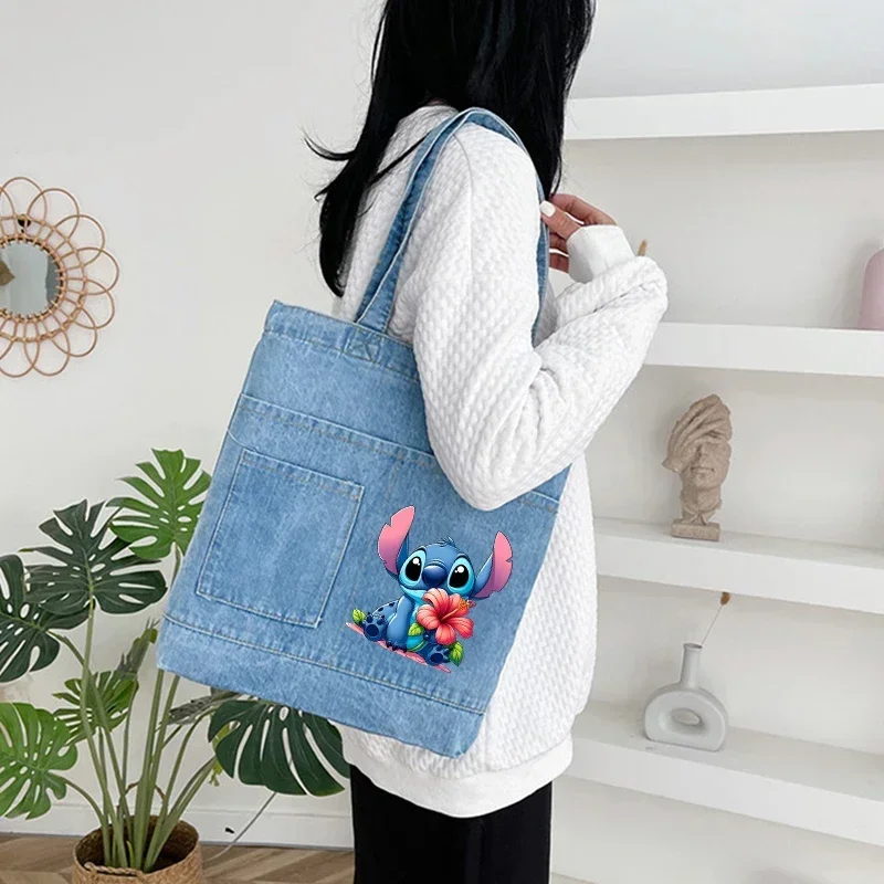 

Disney Stitch Women Cowboy Shoulder Bag Girl Fashion Casual Trendy Crossbody Bags Anime Figure Pattern Handbag Underarm Bag Gift
