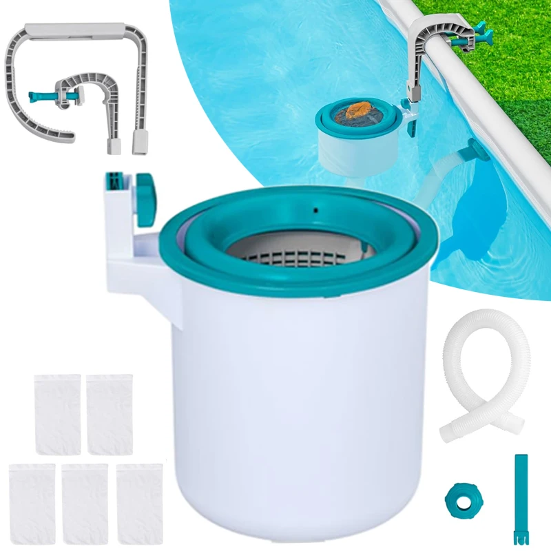 Above Ground Pool Skimmer Wall Mount Surface with 5 Skimmer Socks Auto Floating Skimmer for Pool Debris and Leaves