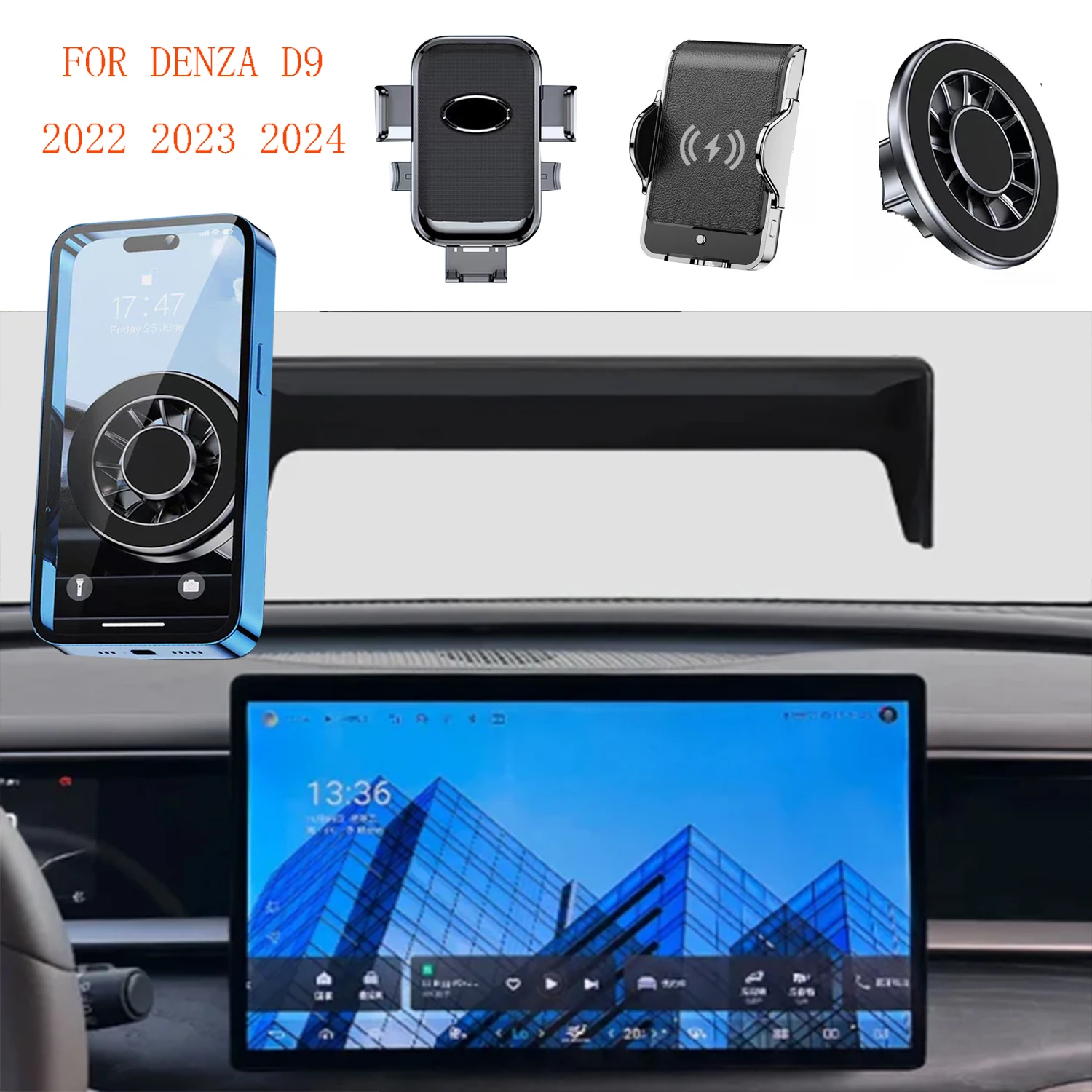 

For DENZA D9 2022 2023 2024 Magnetic Car Phone Holder Screen Fixed Base Fast Wireless Charging Mobile Phone Mount Accessories