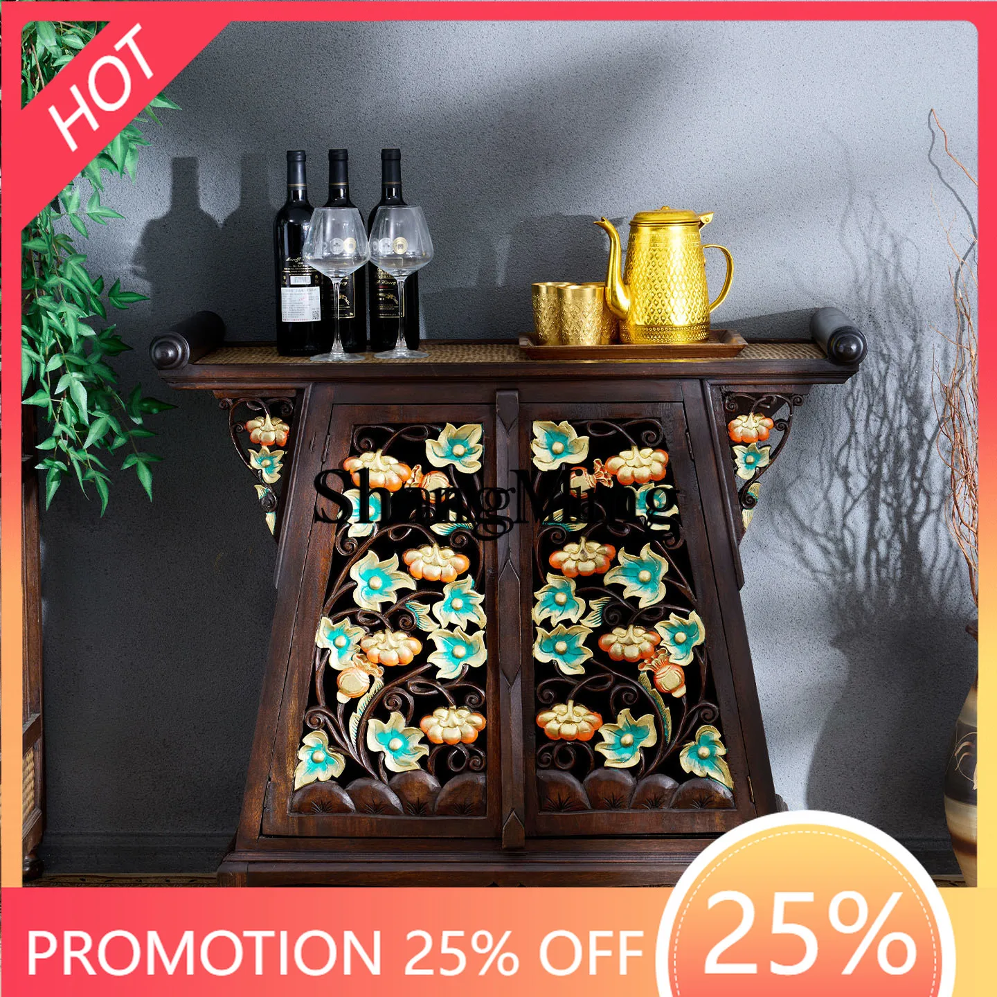 

FG good-lookingsolid wood God of Wealth Buddha statue serving table incense table retro style storage storage decorative cabinet