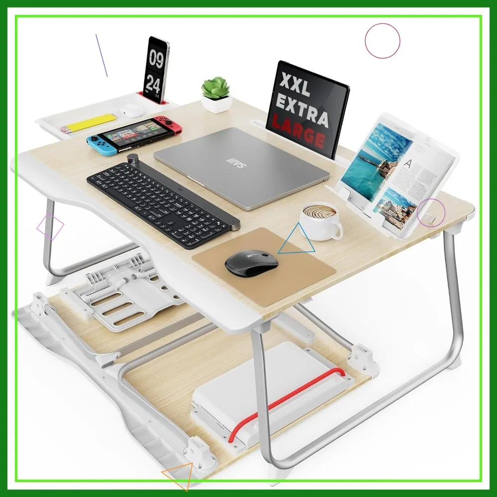 

Extra Large Foldable Bed Desk for Laptop, Eating, Writing, Gaming - Portable Floor Stand Table for Adults and Kids
