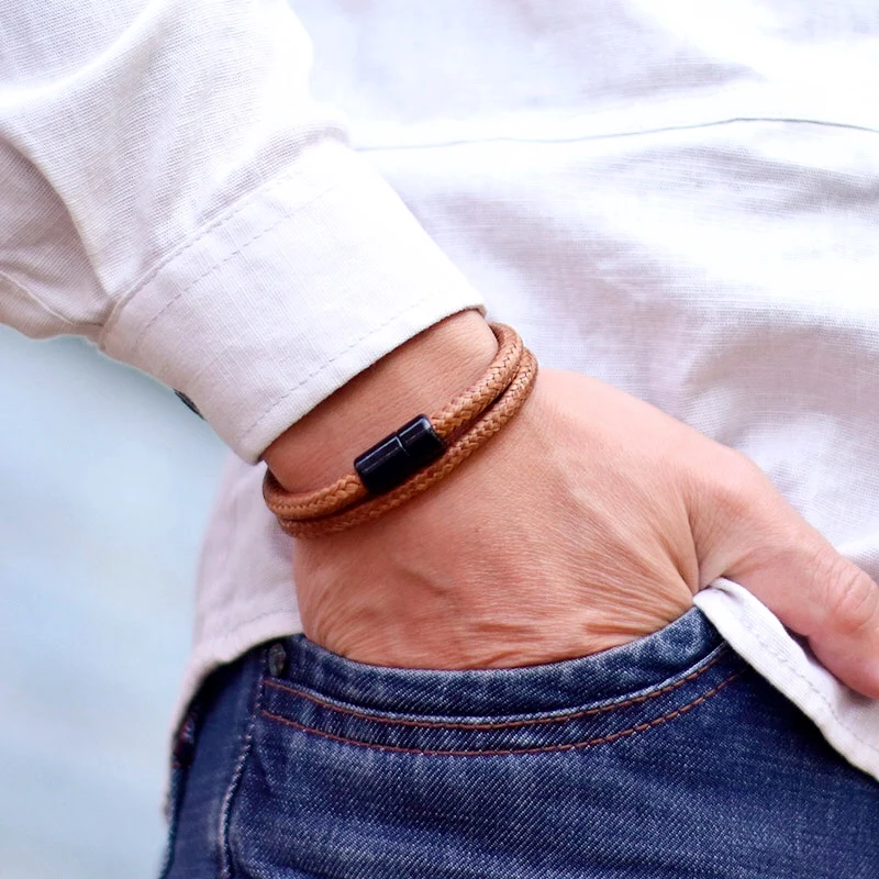 Noter New Minimalist Wax Rope Bracelet Men Double Layer Magnet Buckle 6mm Cord Chain Braclet Outdoor Camping Leisure Accessories