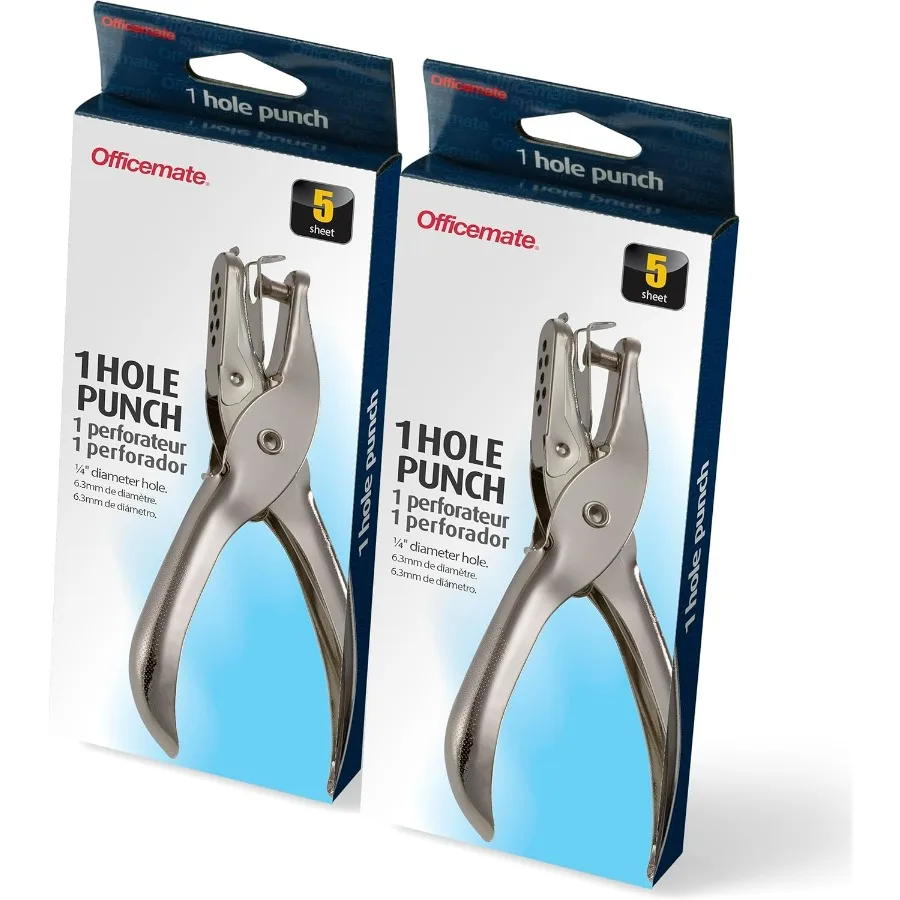 เครื่องเจาะกระดาษแบบรูเดียว ความจุ 5 แผ่น สำหรับจัดระเบียบเอกสารอย่างมีประสิทธิภาพ เหมาะสำหรับใช้ในสำนักงานและที่บ้าน ทนทาน ดีไซน์สีเงิน