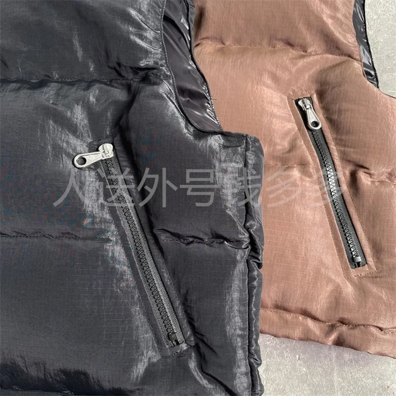 25ss CB Black Vest Jackets 1:1 Top Quality Oversized Glossy Zipper Cotton Coat Coffee Color Jackets