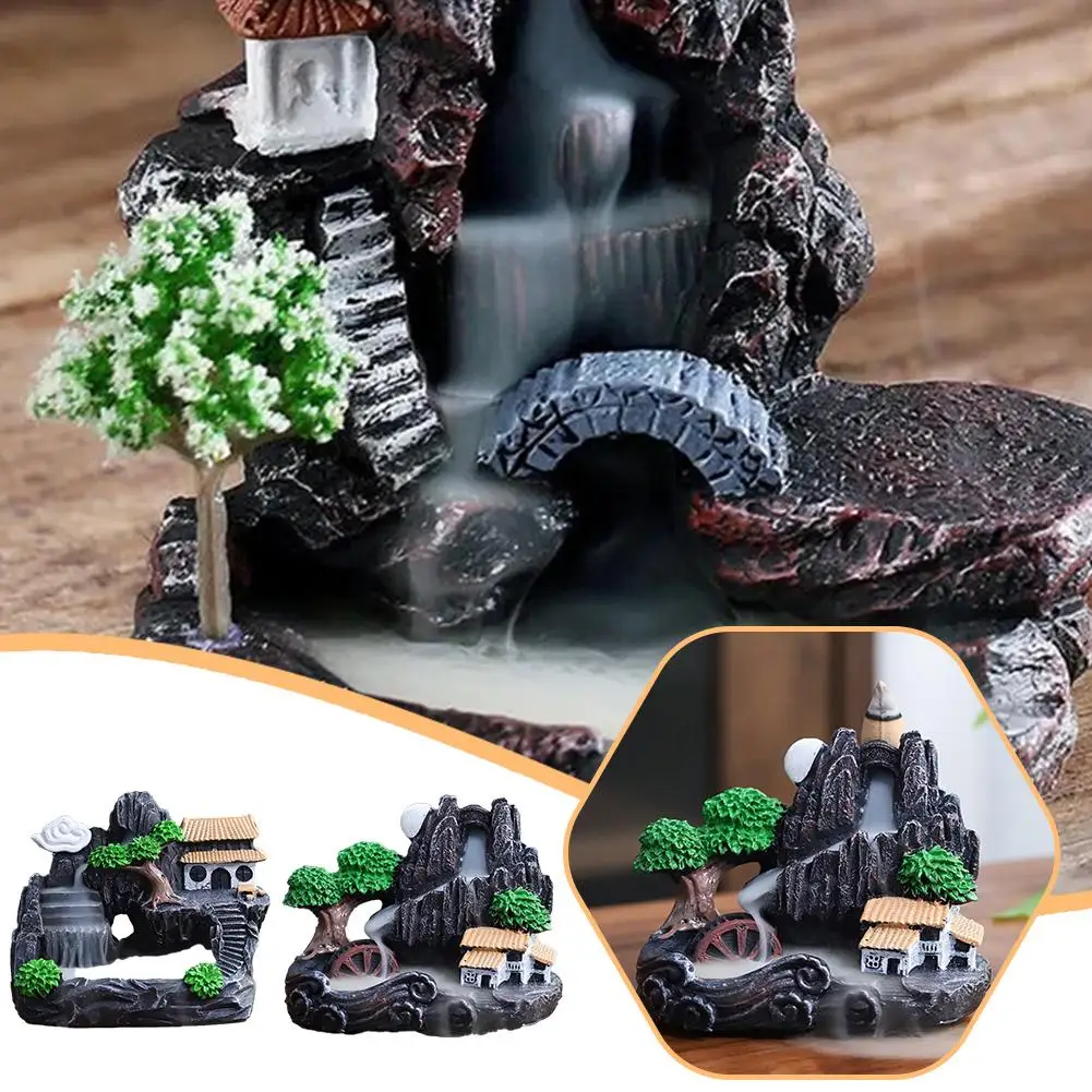 Backflow Incense Burner Waterfall Resin Mountain Incense Cones Holder Aromatherapy Zen Home Decor Yoga Office Ornament