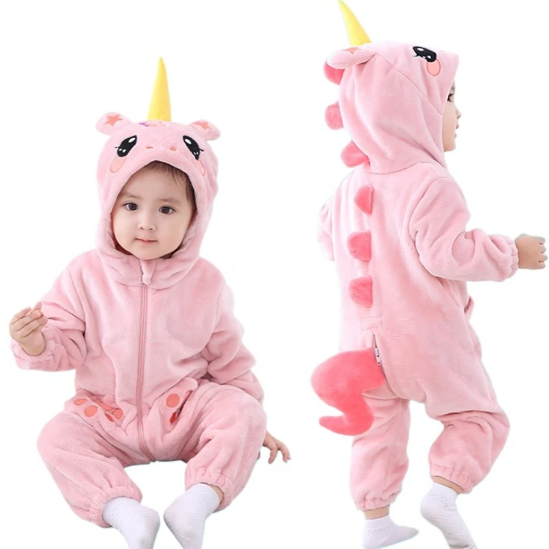 Newborn Kigurumis Baby Girl Clothes Romper Lovely Unicorn Infant Onesie Bodysuit Cartoon Zipper Flannel Animal Cosplay Jumpsuits