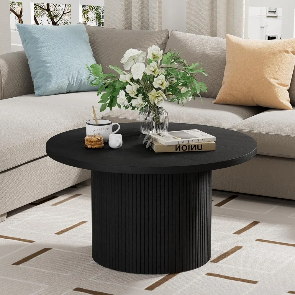 

Black Wooden Living Room Coffee Table, 35.4 Diameter, Center Table for Modern Home Decor