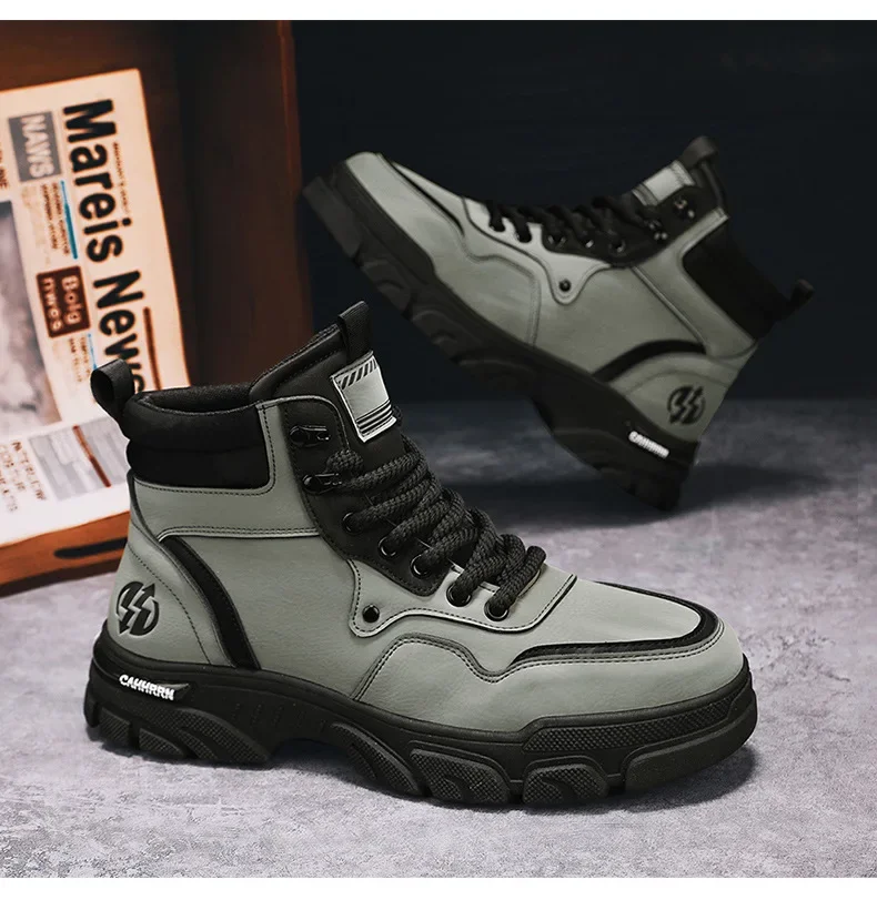 Autumn New Shoes for Men Leather Boots High Tops Casual Shoes Youth Street Fashion All-match Ankle Boots