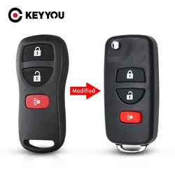 KEYYOU Modified Flip Key Case Remote Key Shell For Nissan Infiniti Xterra Frontier Muranon X-Trail Tiida 3/4 Buttons Uncut Cover