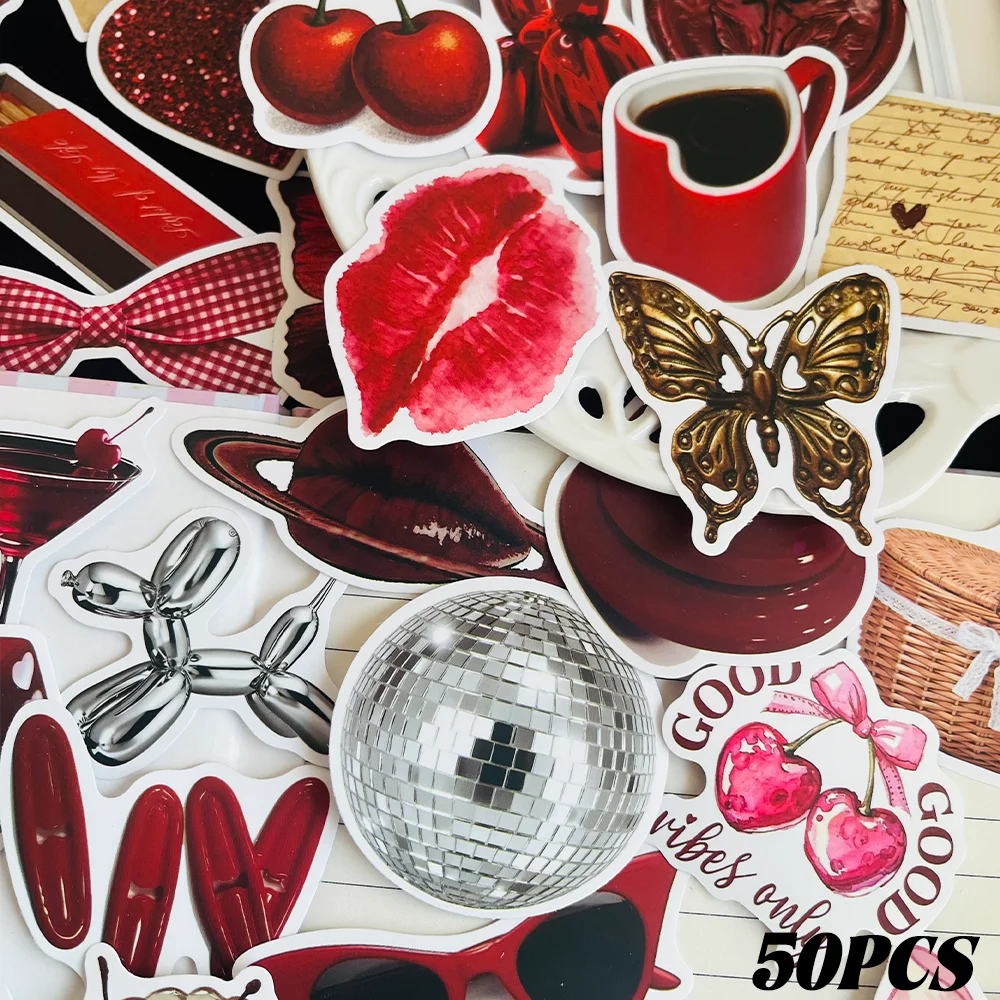 50PCS Cherry girl Stickers Fashion Creative DIY Fine Decorative Stickers Scrapbook Laptop Luggage Water Cup Phone Case stickers