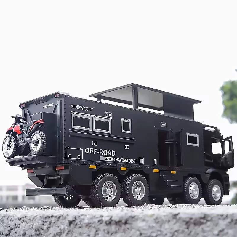 1/28 NOMADISMs Arocs Unimog Alloy Motorhome Touring Car Model Diecast Metal Off-road Vehicles RV Model Sound Light Kids Toy Gift