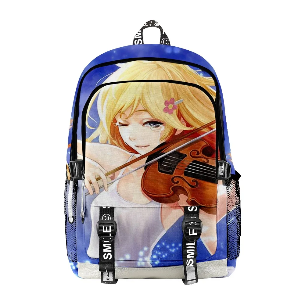 Harajuku popular sua mentira em abril estudante sacos de escola unisex impressão 3d oxford à prova dwaterproof água notebook multifuncional mochilas viagem